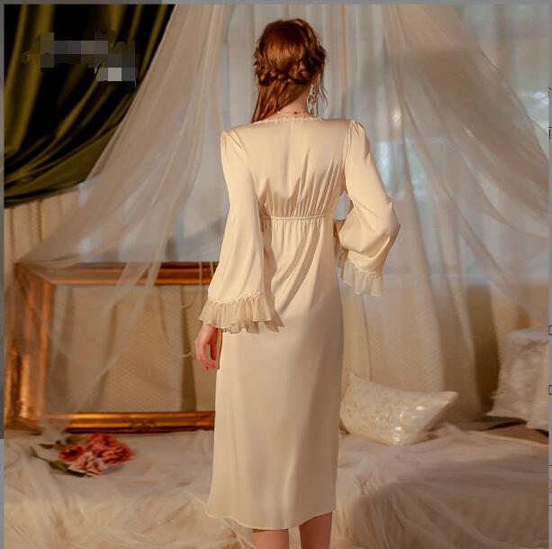 Long sleeve woman embroidered ice silk suspenders breast padded sleeping dress